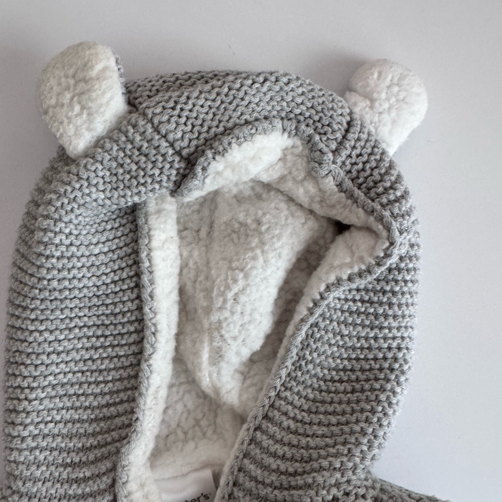Carter's Gray Sherpa Lined Cotton Long-Sleeve Hooded Jacket with Bear Ears 3mo - Picture 7 of 10